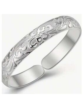 Anthropologie Silver Floral Engraved Open Cuff Bracelet